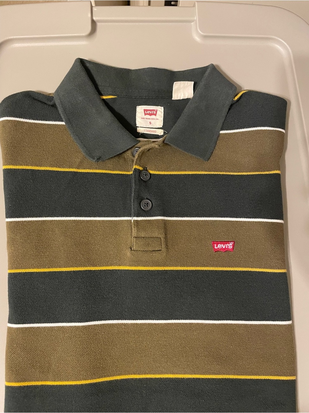 Levi's Men's Olive, Dark Gray & Yellow Stripe Polo